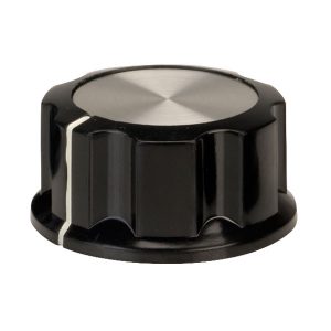 Control Knob-Black/Silver Cap-White Line-33mm Dia.